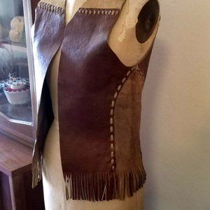 VTG Whip-Stitched 3-TONE Boho Hippie Leather VEST